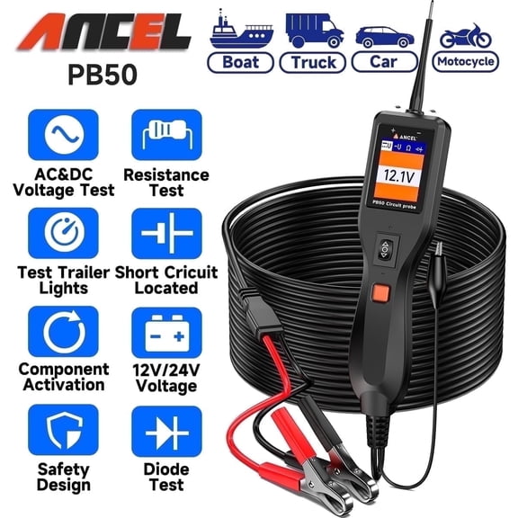 ANCEL PB50 New Power Circuit Probe Tester, 12V 24V Automotive Circuit Tester, Electrical Diagnistic Tool