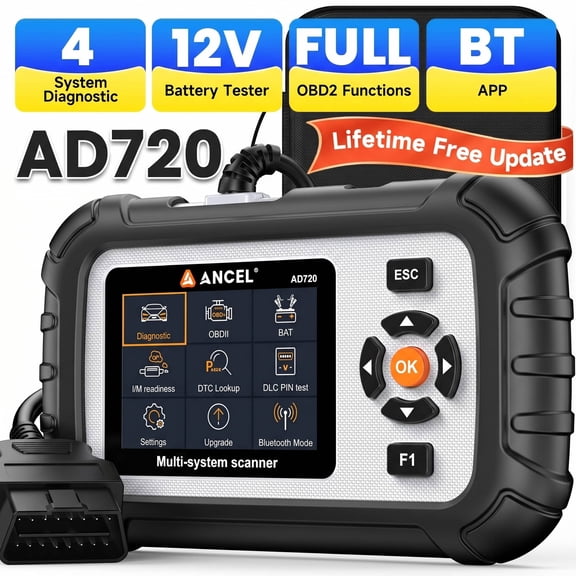 ANCEL AD720 OBD2 Scanner Diagnostic Tool, ABS SRS Transmission Airbag Car Scanner with Battery Test, Automotive Diagnostic Tool Check Engine Code Reader for All Cars