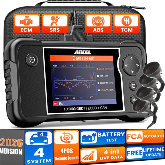 ANCEL OBD2 Scanner Diagnostic Tool, ABS SRS Transmission Airbag Car Scanner, Check Engine Car Code Reader, Automotive Diagnostic Tool Lifetime Free Upgrade + 4pc Flexible Funnel with Filter