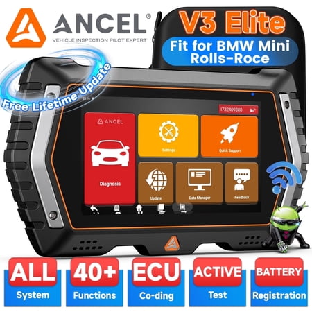 ANCEL V3 Elite OBD2 Scanner for BMW Mini Rolls-Royce, Full System Bidirectional Car Diagnostic Tool Auto Scanner Code Reader with 21 Resets, ABS-SAS-EPB-Oil Reset, Battery Test, Lifetime Free Update