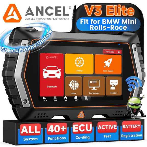 ANCEL V3 Elite BMW Mini Rolls-Royce OBD2 Scanner Diagnostic Tool , Full System Car Bidirectional Diagnostic Scan Tool with 21 Resets, D-P-F Regen, ABS-SAS-EPB-Oil Reset, Lifetime Free Update