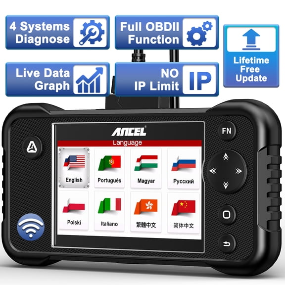 ANCEL FX3000 Elite OBD2 Scanner Diagnostic Tool, Check Engine Transmission SRS ABS 4 System Car Code Reader, Lifetime Free Update