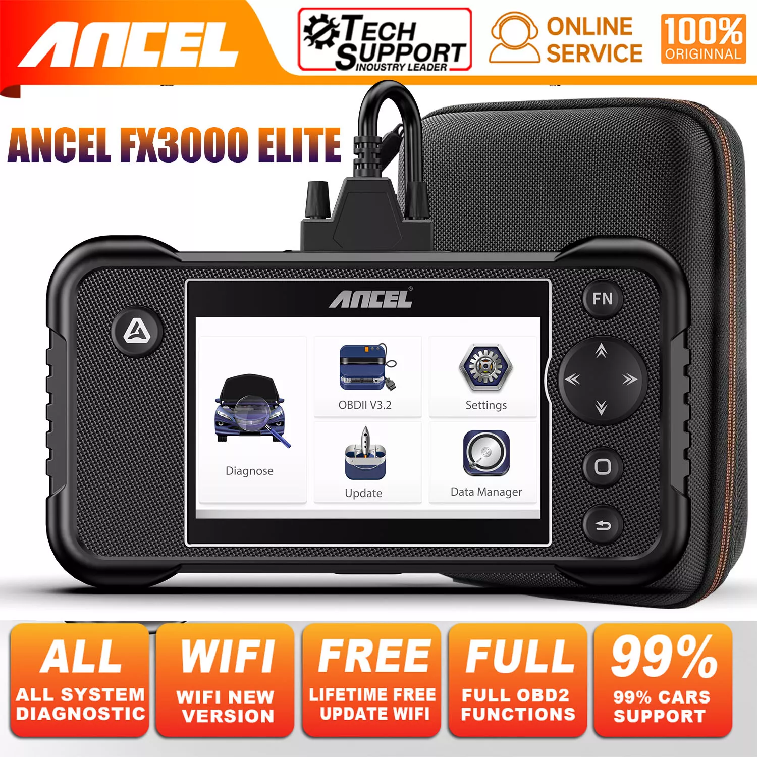 ANCEL OBD2 Scanner FX3000 Elite Code Readers Scan Tools, Check Engine Transmission SRS ABS OBD2 Code Reader Resst Scanner, Enhanced 4 System Car Diagnostic Tool with Oil Reset Function