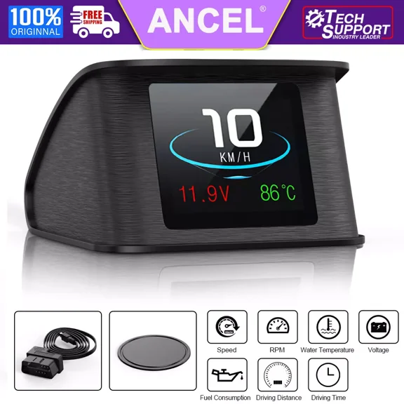 ANCEL P10 Automotive Head-up Digital Display Gauge Tool OBD2 Scanner Display Monitoring Driving Data Voltage Fuel Pressure Water/Oil Temperature Display Meter Gauge Engine Scan Monitor for All Cars