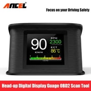 ANCEL P10 Car OBD HUD Display Head-up Digital Display Gauge Tool Car Diagnostic Scan Monitoring Driving Data Water Temperature and Speed Warning Voltage Meter Fuel Consumption Scan DTCs