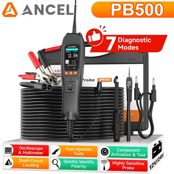 ANCEL PB500 Car Circuit Tester 12V/24V Power Probe Electrical System Diagnostic, AC/DC Test, Frequency, Duty Cycle Test Tool, Automotive Probe Circuit Tester Kit