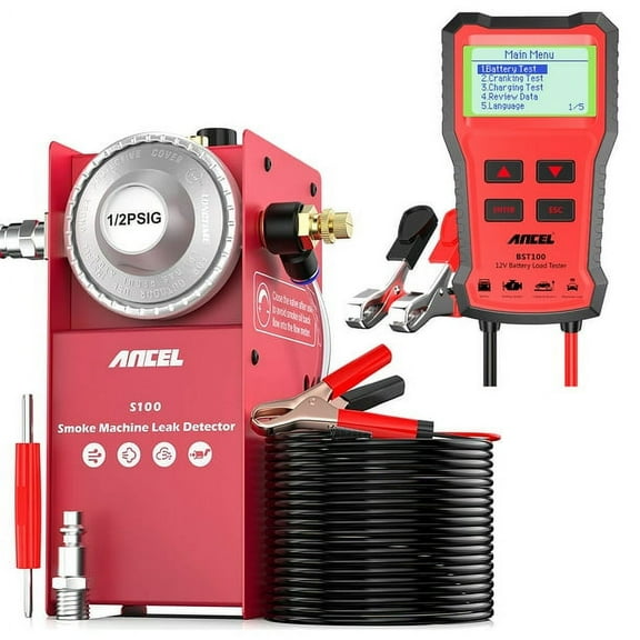 ANCEL S100 Automotive Smoke Machine with 12V Car Battery Tester,EVAP Smoke Leak Detector Leakage Locator Load Charging Cranking Tester Car Diagnostic Test Tool for Vehicle/Motorcycle/Boat/Light Truck