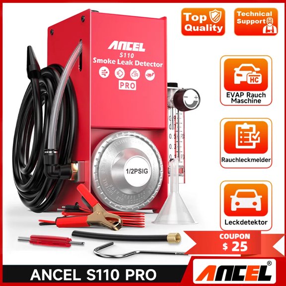 ANCEL S110 Pro Automotive Smoke Machine Built-in Air Pump with Flow Meter EVAP Car Leak Detector Dual Modes Leakage Locator Smoke Tester for Cars, Motorcycles, Trucks, All Pipes