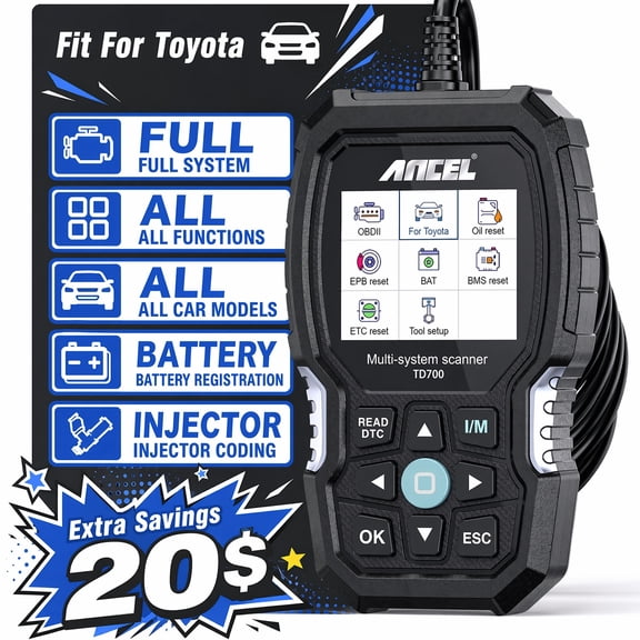 ANCEL TD700 Full System OBD2 Scanner Code Reader with ABS SAS TPMS DPF BMS Oil Reset Car Diagnostic Tool fit for Toyota