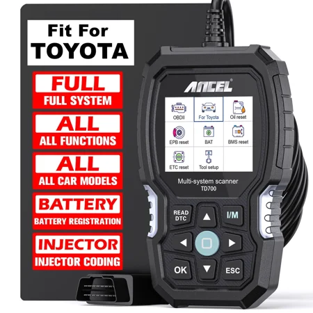 ANCEL TD700 OBD2 Scanner Fits for Toyota Lexus Scion Vehicle All System Diagnostic Tool ABS Bleeding EPB Oil Reset Car Code Reader Full OBD2 Modes OBDII Auto VIN Analyzer EOBD JOBD OBD Code Scanner
