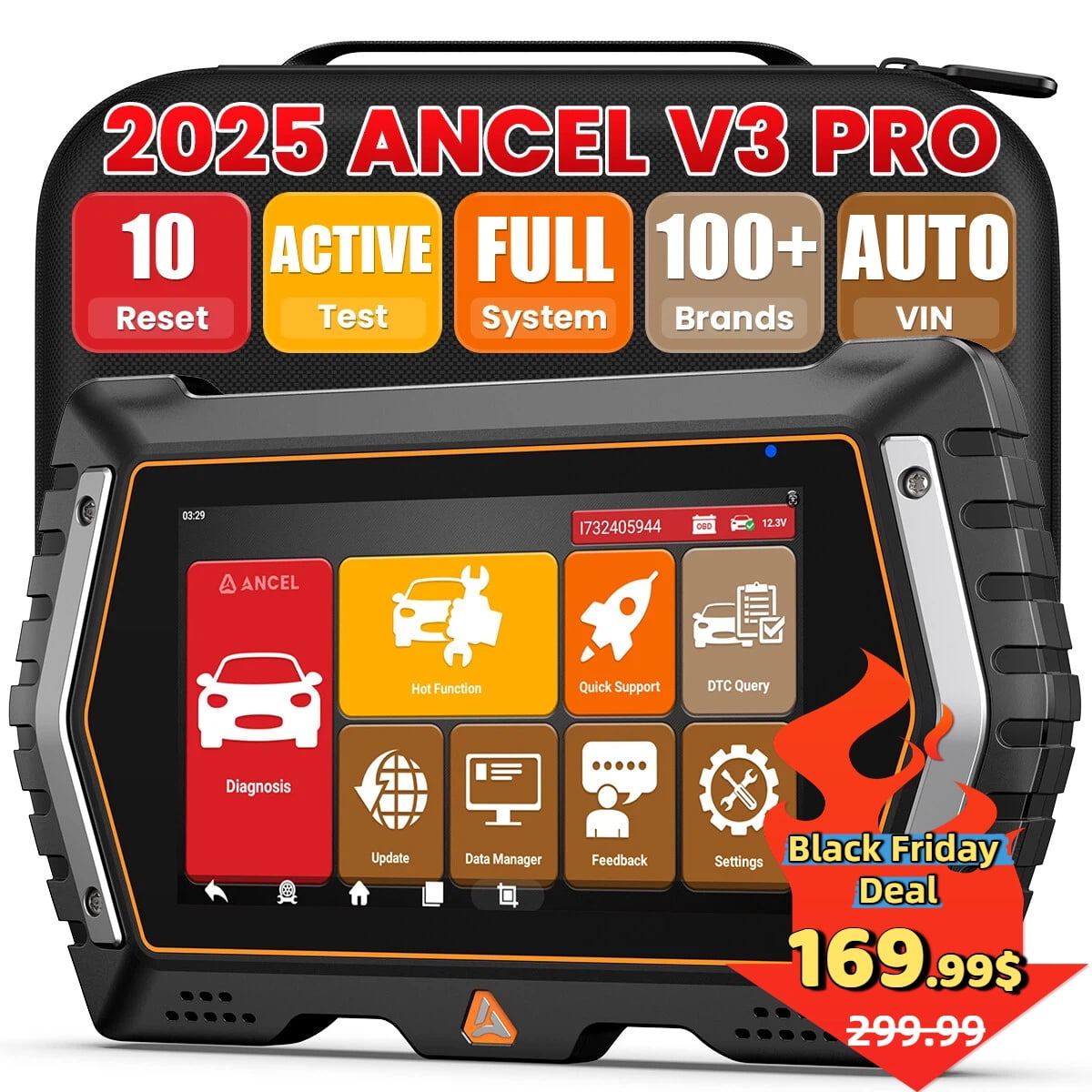 ANCEL V3 PRO OBD2 Scanner Bidirectional & Active Test Car Diagnostic Tool, Full System Scan Tool Code Reader with 10 Resets, WI-FI Lifetime Free Update