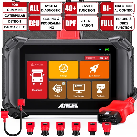 ANCEL V5 HD Heavy Duty Truck Scanner, Bidirectional Diesel Diagnostic Scan Tool, 40+ Resets Full System Car Diagnostic Tool ABS SRS DPF Regen for Truck & Commercial Vehicle