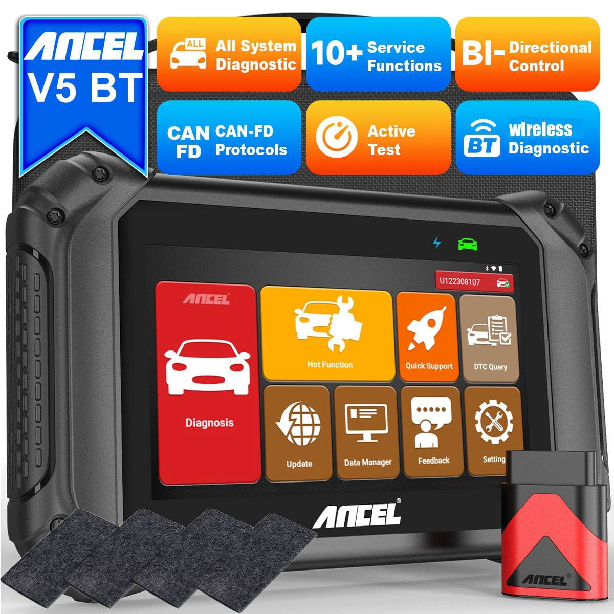 ANCEL V5BT Bidirectional Test OBD2 Scanner All System Diagnostic Scan Tool + 4 PCS Car Wax Cleaning Cloths