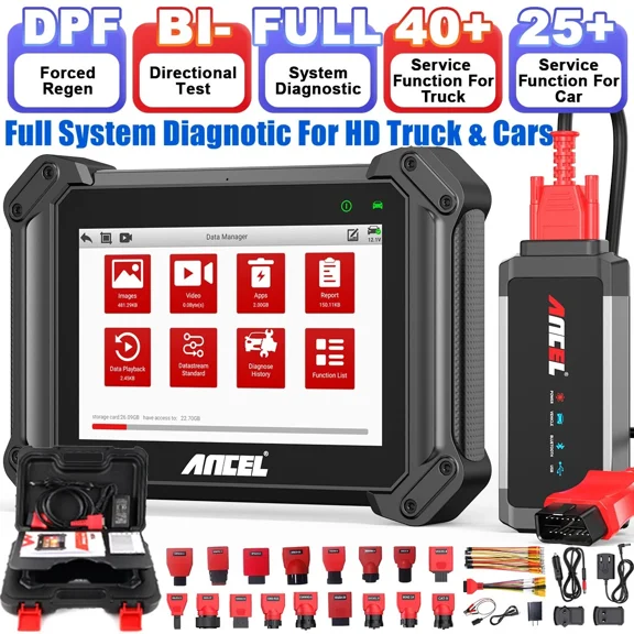 ANCEL V6 Pro+HD Heavy Duty Truck OBD2 Scanner Full System Diagnostic Tool 40+Reset ECU Cod-ing FCA Autoauth For 12V 24V Car Truck