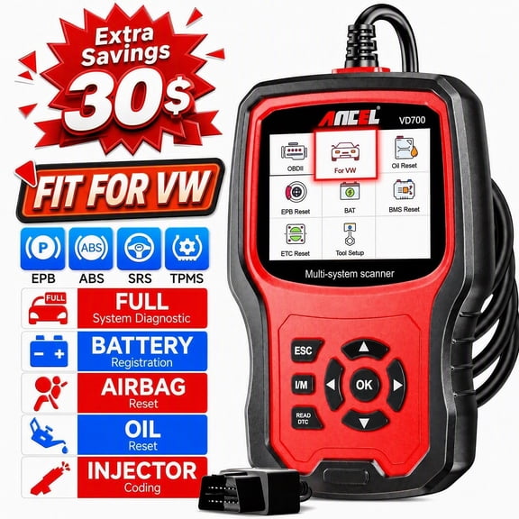 ANCEL VD700 All System OBD2 Scanner Code Reader Oil TPMS EPB TPS Reset Injector Adaption Steering Angle Learning DPF Diagnostic Tool