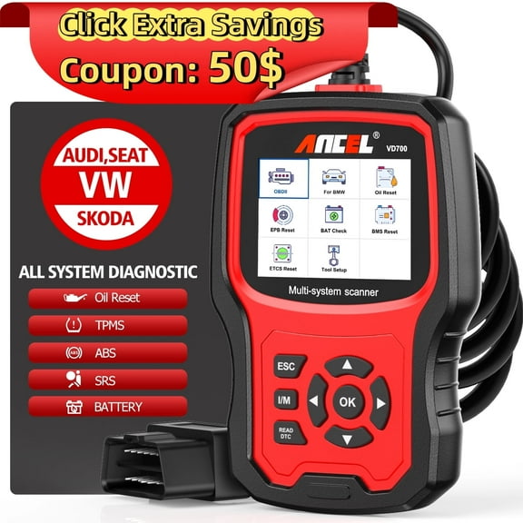 ANCEL VD700 All System OBD2 Scanner Code Reader Oil TPMS EPB TPS Reset Injector Adaption Steering Angle Learning DPF Diagnostic Tool