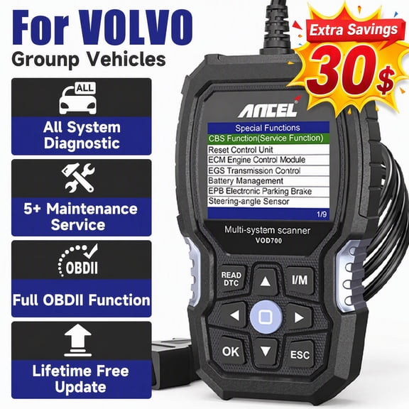 ANCEL VOD700 OBD2 Scanner Fits for Volvo All System Diagnostic Scan Tool Full Function Car Code Reader, ABS Bleeding Injector Oil ETC SRL BMS EPB TPMS Reset Tool