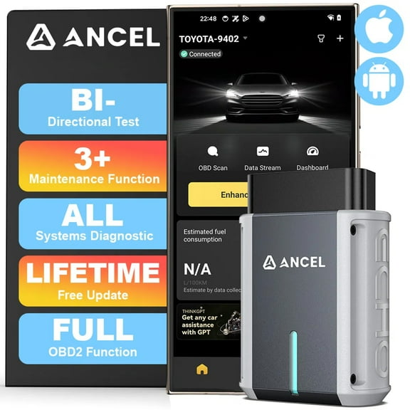ANCEL Wireless Bluetooth OBD2 Scanner, All Systems Car Code Reader Automotive Bidirectional Scan Tool, Car Diagnostic Scanner for iOS Android, Oil Light Reset, Battery Registration, Live Data