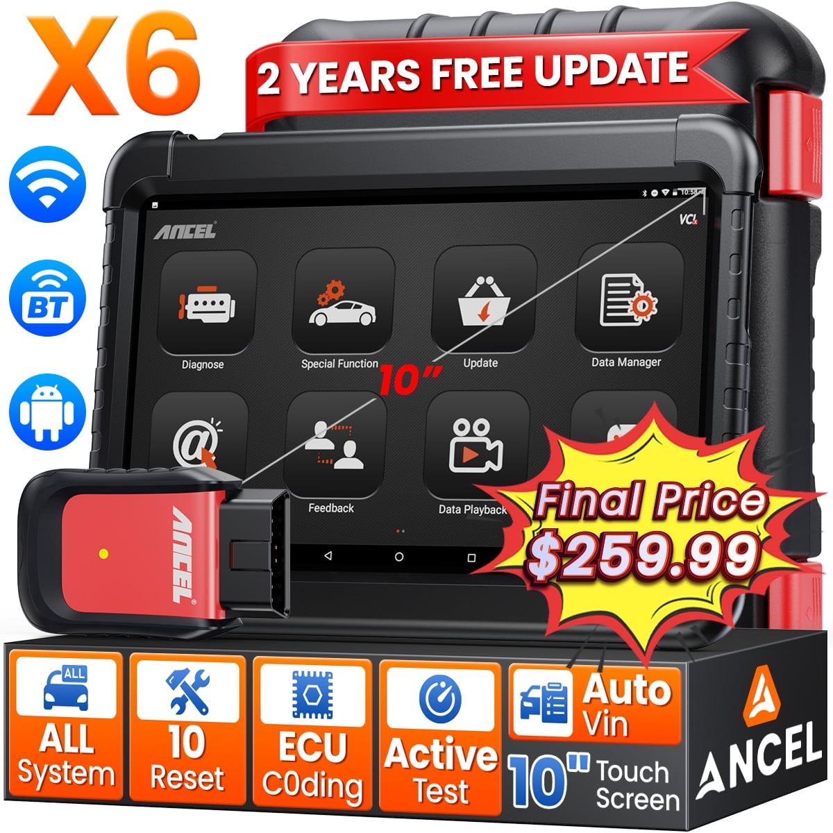 ANCEL X6 Car OBD2 Scanner Bluetooth, Full System Bidirectional