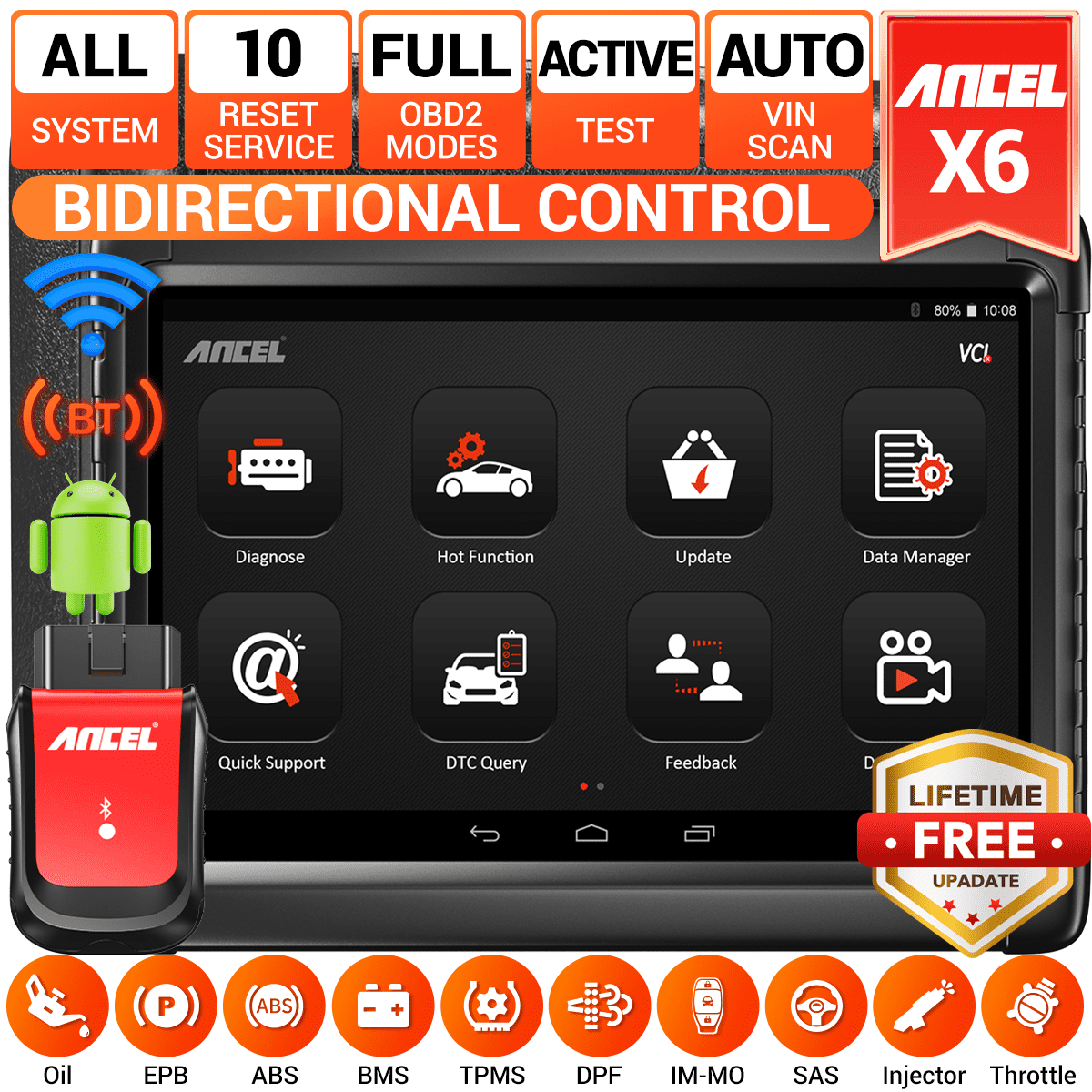 ANCEL X6 OBD2 Scanner Bluetooth, Bidirectional Car Diagnostic Scanner Full System Automotive Diagnostic Tool with 10 Reset, Active Test, BMS TPMS Oil Reset, OBDII Car Code Reader, 2 Years Free Update