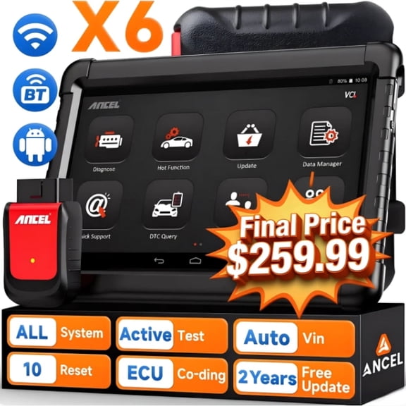 ANCEL X6 OBD2 Scanner Bluetooth Full System Bidirectional Diagnostic Tool Car Diagnostic Scan Tool with 10 Resets, Active Test, ABS Bleeding, EPB/BMS/TPMS/Oil Reset, 2 Years Free Update