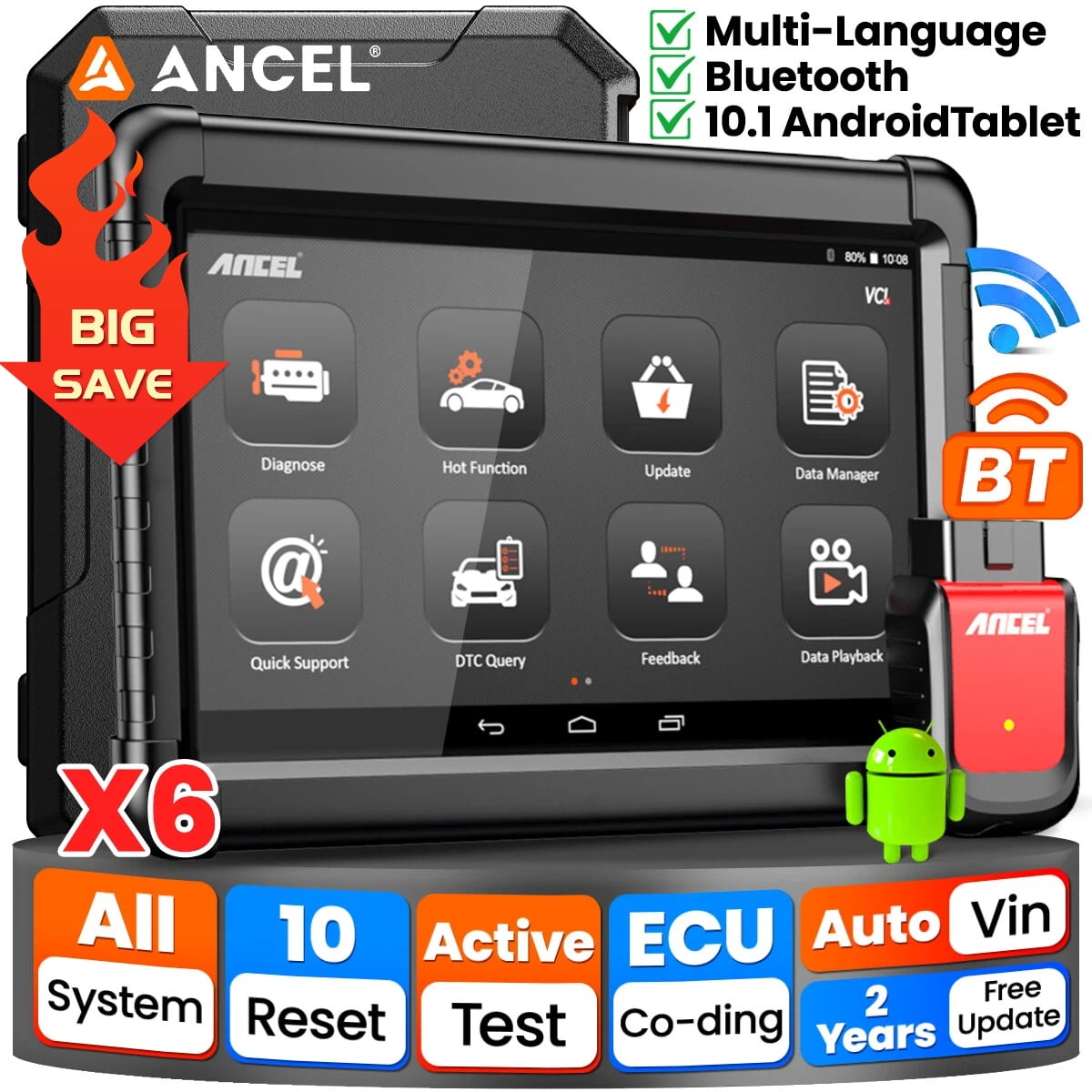 ANCEL X6 Car OBD2 Scanner Bluetooth, Full System Bidirectional