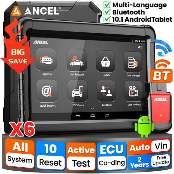 ANCEL X6 Car OBD2 Scanner Bluetooth, Full System Bidirectional Diagnostic Tool with 10 Resets, Active Test, ABS Bleeding, EPB/BMS/TPMS/Oil Reset, Automotive OBDII Car Code Reader, 2 Years Free Update