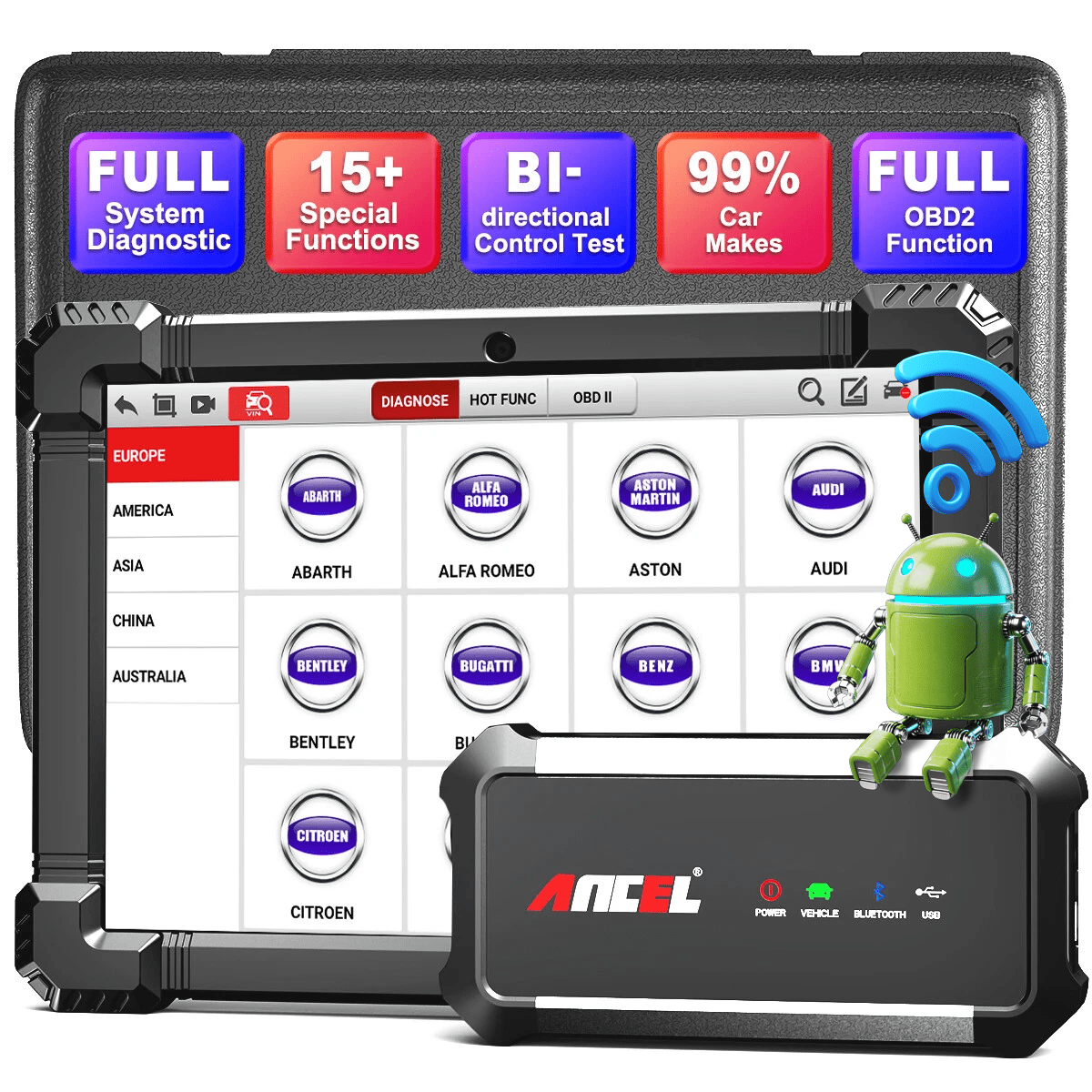ANCEL X7 OBD2 Scanner Wireless, Bi-directional Scan Tool with 15 Reset, Active Test, ABS Bleeding, TPMS/ EPB/Oil Reset, All System Diagnostic Tool Car Code Reader for VW AUDI, 2 Years Free Update