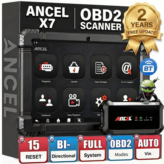ANCEL X7 OBD2 Scanner Bluetooth Full System Bidirectional Scan Tool Car Code Scanner with 15 Resets, ECU Co-ding for VW Audi, Active Test, ABS Bleeding, TPMS/SAS/EPB/Oil Reset, 2 Years Free Update