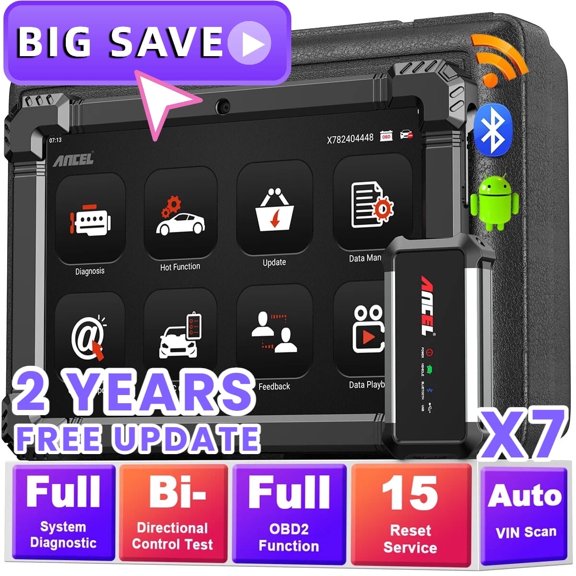 ANCEL X7 OBD2 Scanner Bluetooth Car Code Reader, Full System Bidirectional Scan Tool with 15 Resets, ECU Co-ding for VW Audi, Active Test, DPF TPMS EPB Oil Reset, 2 Years Free Update