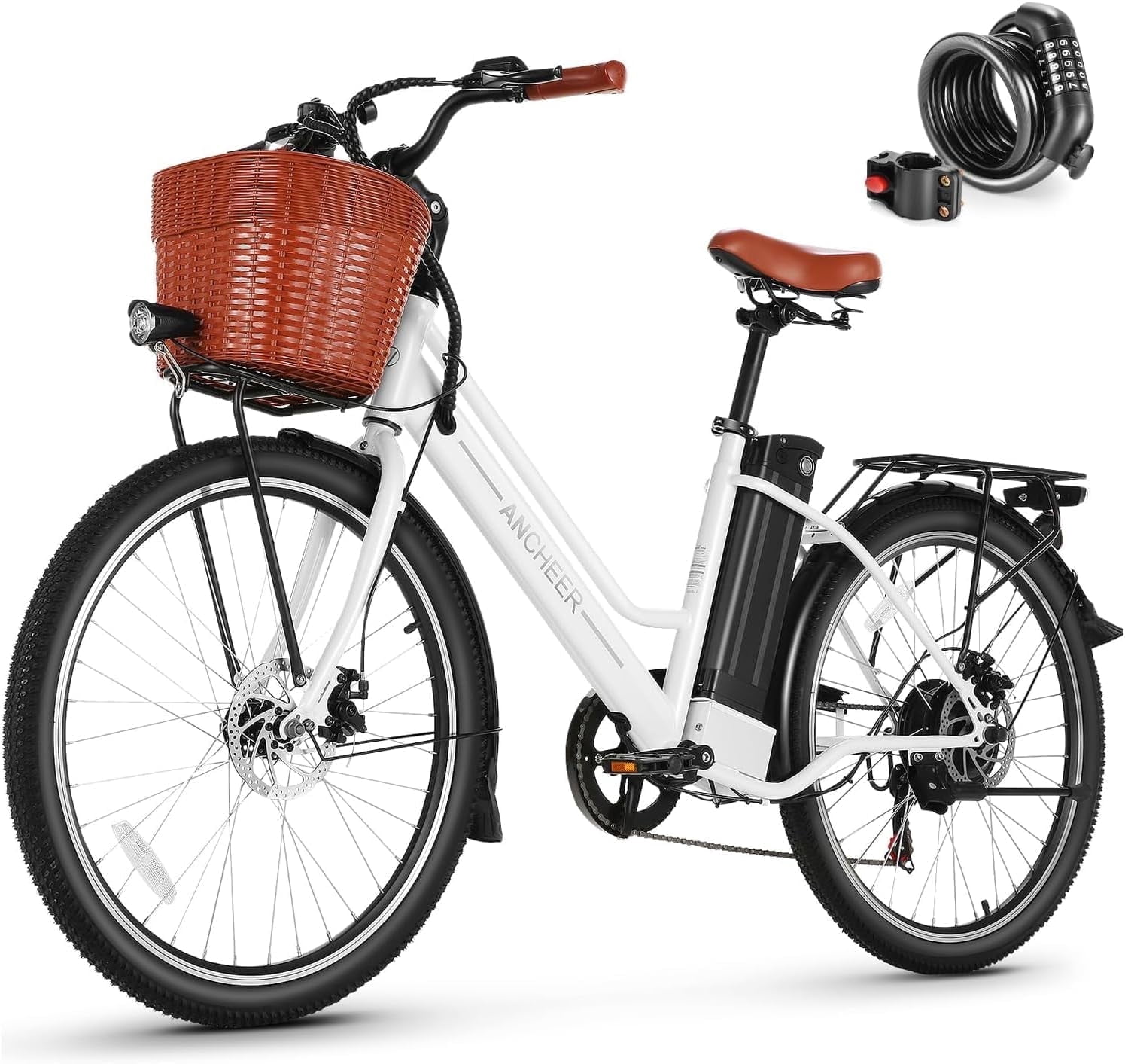 ANCHEER Electric Bike for Adults Peak 1000W Electric Bicycle 48V 15AH Battery Electric Bike 26" x 4.0" Fat Tire Mountain 28MPH 7 Speed Gears Electric Bike, Rear Rack,UL2849
