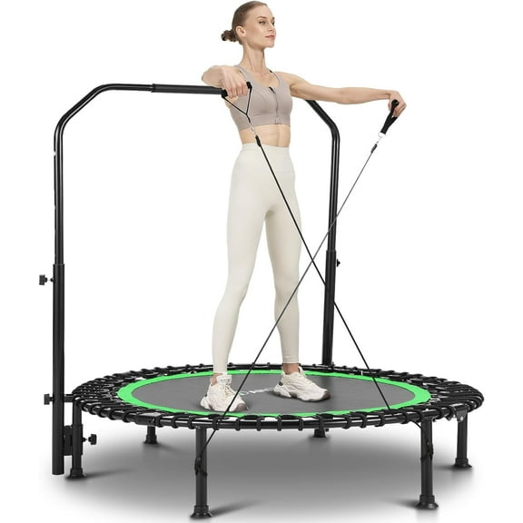 ANCHEER 40" Foldable Mini Trampoline Max Load 450/550lbs, Fitness Trampoline with Bungees, Adjustable Foam Handle, Indoor Exercise Trampoline for Adults Inoor/Garden Workout