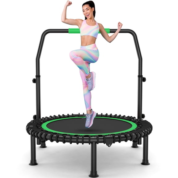 Rebounder Trampoline 40" for Adults 400LBS Heavy Duty Mini Fitness Trampoline with 4 Level Adjustable Handle Foldable Waterproof Indoor Outdoor Exercise