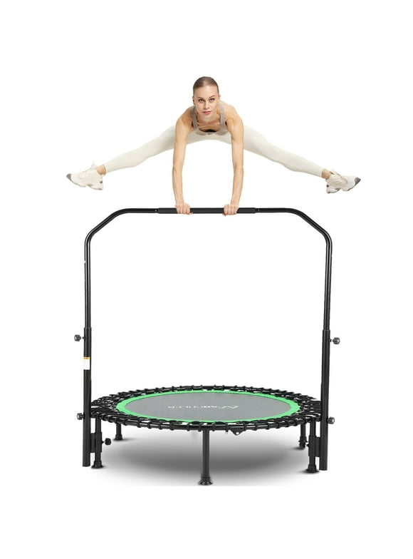 ANCHEER 40" Foldable Mini Trampoline with Bungees, Fitness Trampoline Workout Max Load 450lbs, Adjustable Foam Handle, Indoor Exercise Trampoline, Green