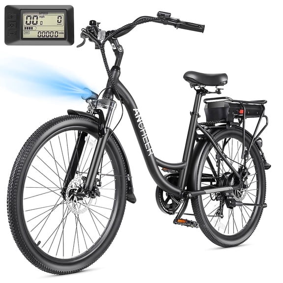 ANCHEER 500W Electric Bike for Adults, 48V 10.4AH EBike, 3.5H Fast-Charge Removable Battery, 26" Commuter Electric Bicycles with 7-Speed, LCD Digital Display, Suspension Fork, Cruise Control UL2849