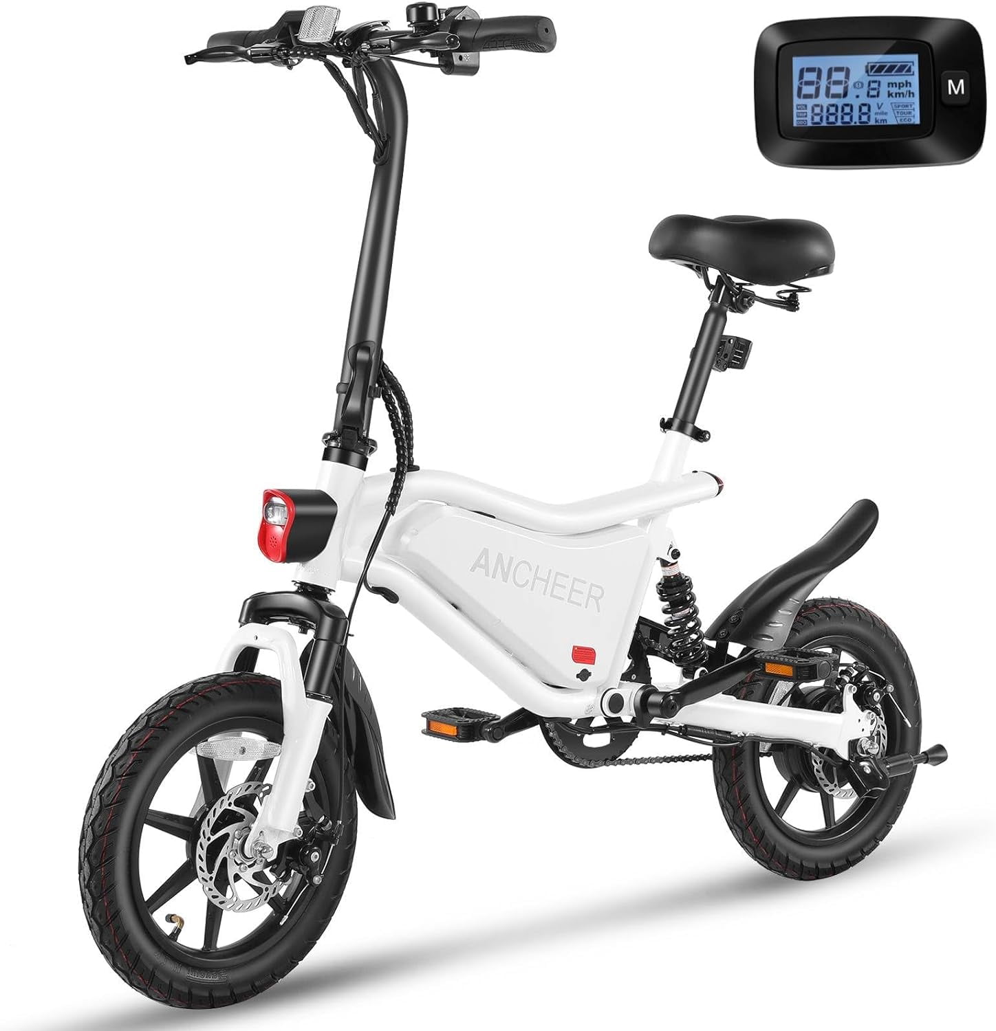 ANCHEER 500W Electric Bike for Adults, Foldable Electric Bikes with 48V 374Wh Battery, 14" Electric Bicycle for Men Women, LCD Digital Display, Cruise Control Ebikes, Dual Suspension Fork UL2849 - image 1 of 9