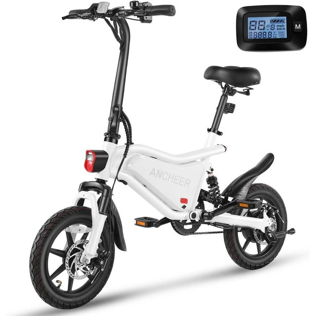 ANCHEER 500W Electric Bike for Adults, Foldable Electric Bikes with 48V 374Wh Battery, 14" Electric Bicycle for Men Women, LCD Digital Display, Cruise Control Ebikes, Dual Suspension Fork UL2849