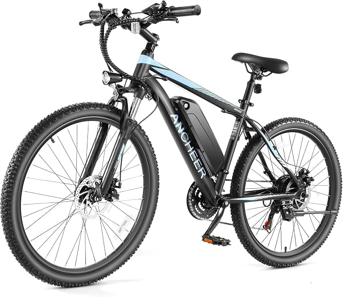ANCHEER Electric Bike for Adults ,26" 500W Electric Mountain Bike, Commuter Ebike with 48V 7.8Ah Battery UL2849 Certified, Max 19.8Mph，Lockable Suspension Fork, 7-Speed Ebikes