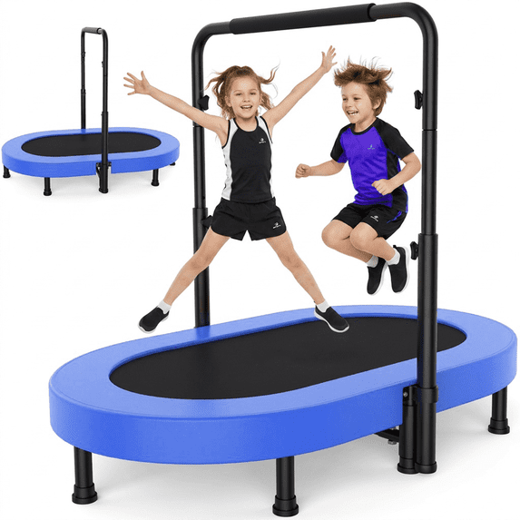 Foldable Trampoline, Mini Rebounder Trampoline with Adjustable Handle, Exercise Trampoline, Parent-Child Kids Twins Trampoline Max Load 220lbs