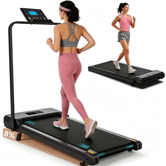 2-in-1 Walking Pad with 8% Manual Incline,2.5HP Under Desk Treadmill for Home Office,Portable Treadmill with Handle 300 lb Capacity