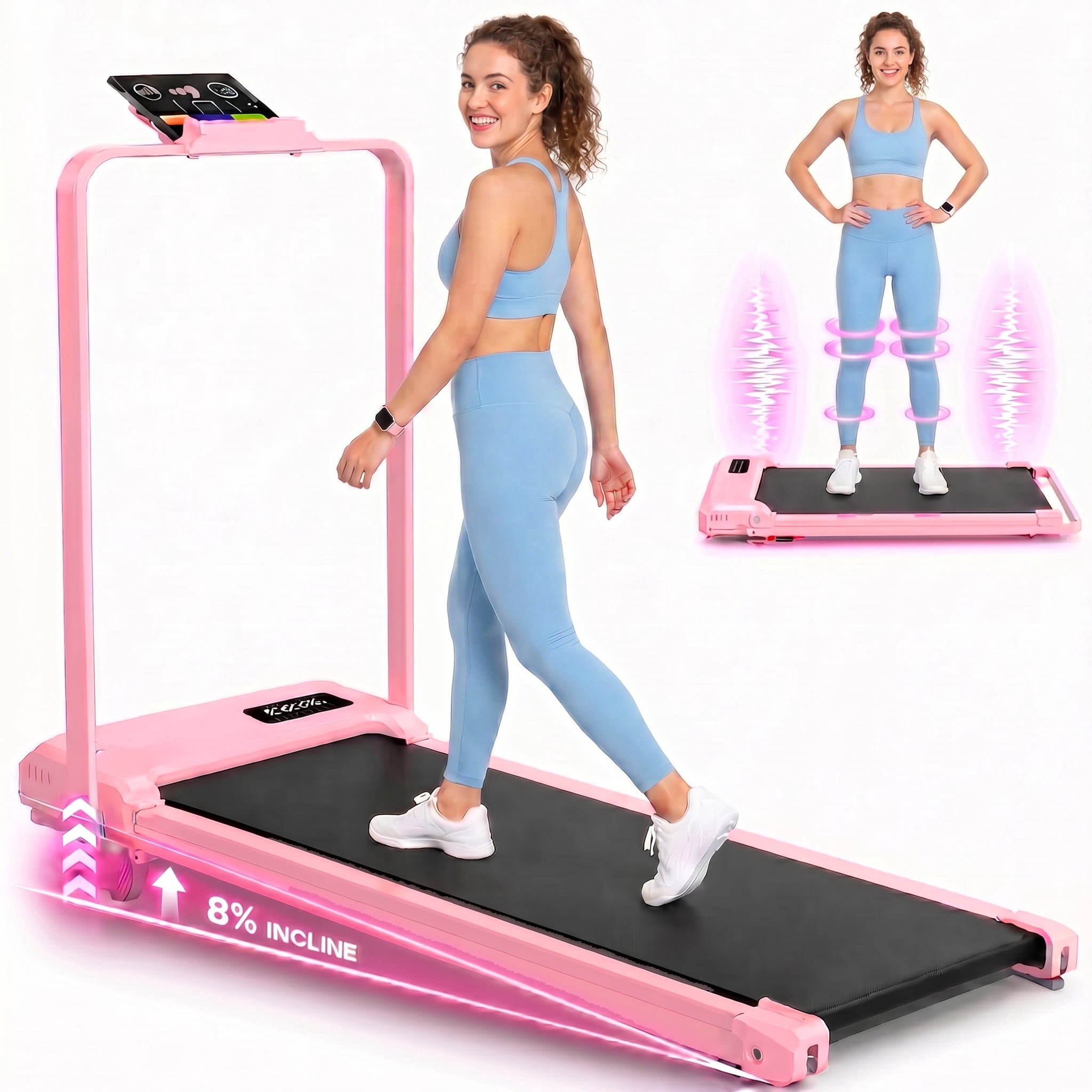3-in-1 Walking Pad with 8% Incline & Vibration, 2.5HP Under Desk Treadmill for Home Office, 300 lbs Capacity Portable Treadmill with Handlebar, Installation-Free & Space-Saving