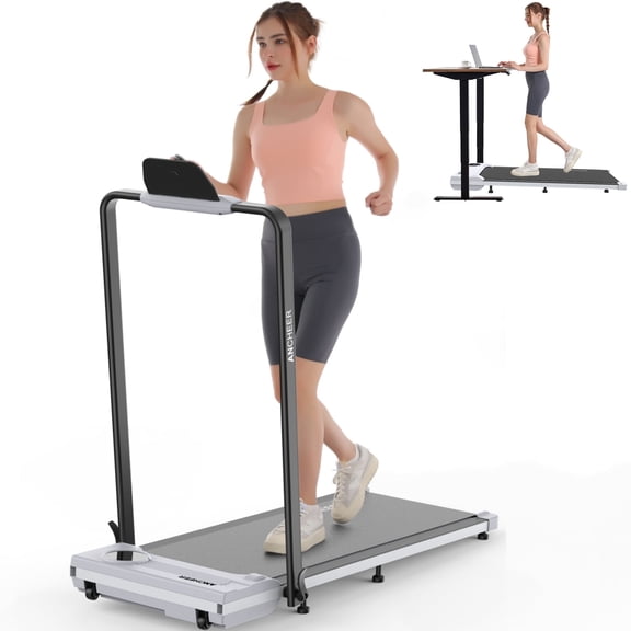 ANCHEER Portable Folding Walking Pad 300lb, 7.5 MPH Under Desk Treadmill with Remote Control & LED Display,2 in 1 Walking Pad Treadmill for Home/Office/Exercise(White)