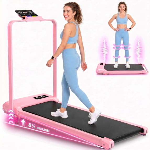 3-in-1 Walking Pad with 8% Incline & Vibration, 2.5HP Under Desk Treadmill for Home Office, 300 lbs Capacity Foldable Treadmill with Handlebar, Installation-Free & Space-Saving