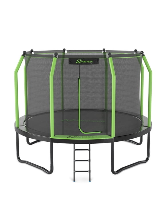 ANCHEER Trampoline 8FT, Recreational Trampoline with Safety Enclosure Net for Kids Adults, Outdoor Heavy-Duty Trampoline with Ladder