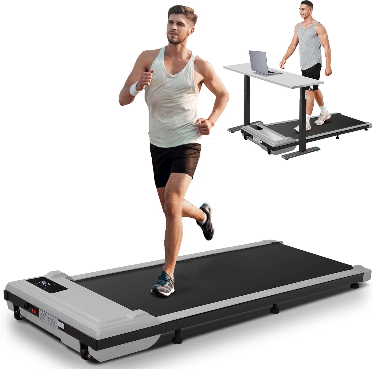 ANCHEER Walking Pad, 2 in 1 Under Desk Treadmill with Remote Control、LED Display, 300 lbs Portable Treadmill for Home/Office (Gray)