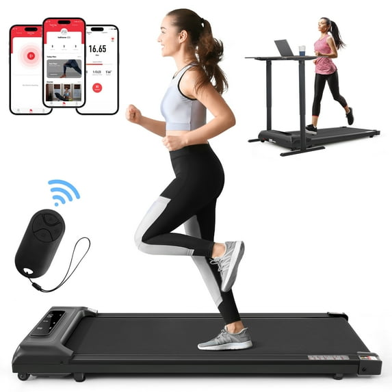 Walking Pad Treadmill with LED Display, Under Desk Treadmill with APP & Remote Control, Portable Mini Treadmill for Home/Office, Max 300lbs Weight Capacity & Installation-Free