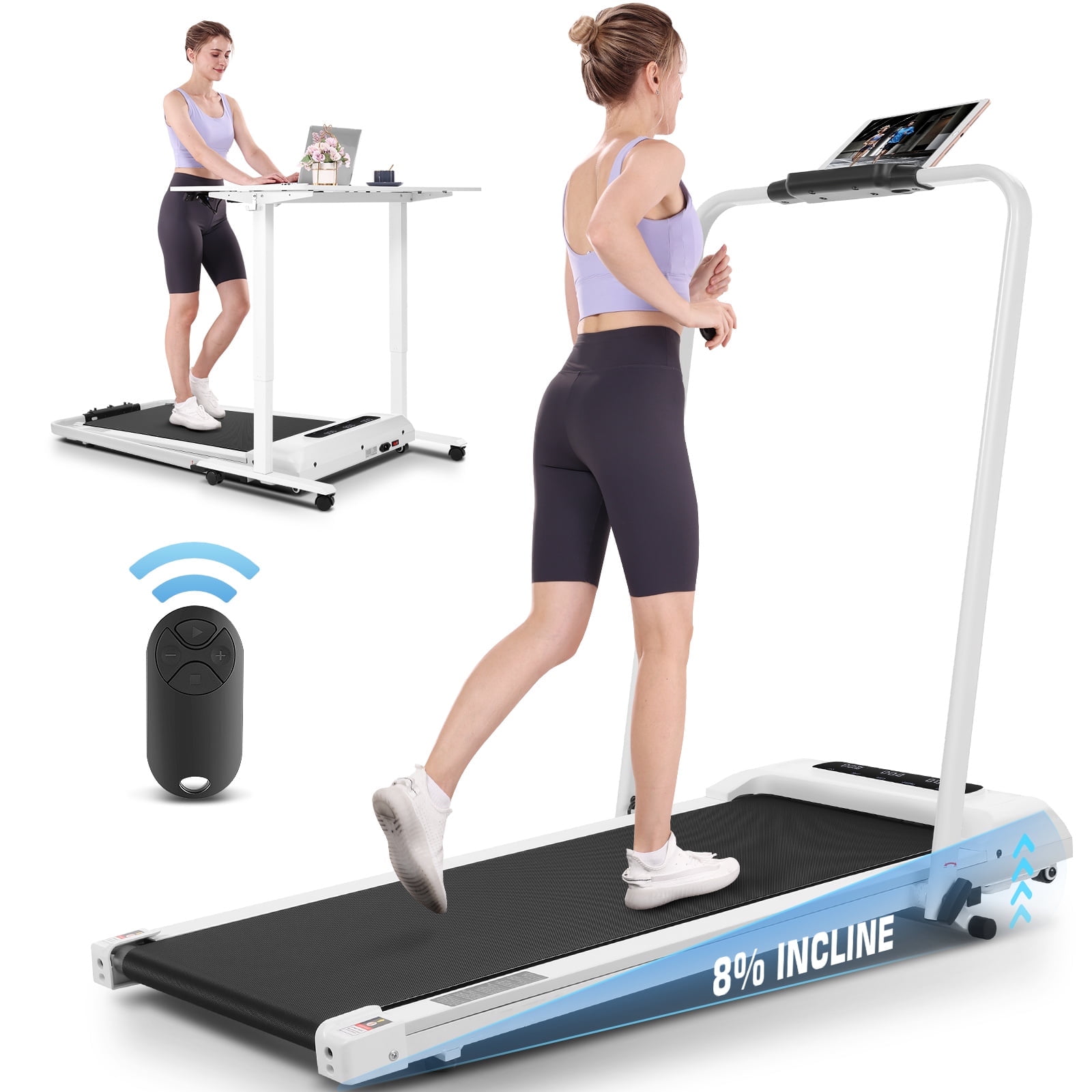 Dpforest Portable Walking Pad 300lb Under Desk Treadmill with Bluetooth 0.6 3.8mph Gray Walmart