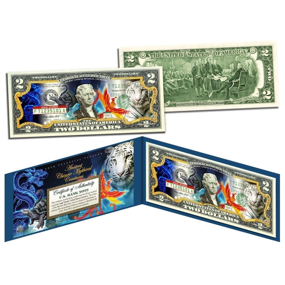 ANCIENT CHINESE MYTHICAL CREATURES Colorized $2 Bill US Legal Tender Lucky Money