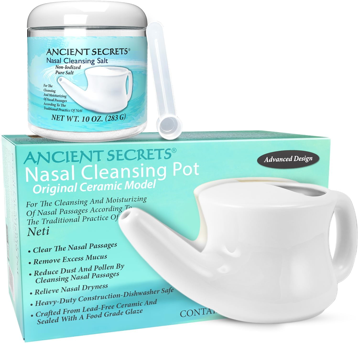 ANCIENT SECRETS Neti Pot Nasal Cleansing Salt Set Nasal Irrigation ANCIENT SECRETS Neti Pot Nasal Cleansing Salt Set Irrigation System Ceramic Non Iodized Pure Salt Sinus Relief Allergy Spray Alternative 2 Piece 7a1fb81f 5118 4ed7 9f8c A68d4166faa2.31d27f50da4749f0424b0761d20e9249
