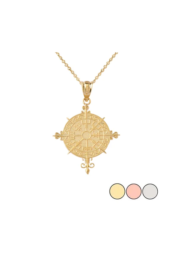 ANCIENT VIKING COMPASS PENDANT NECKLACE IN GOLD (YELLOW/ ROSE/WHITE)
